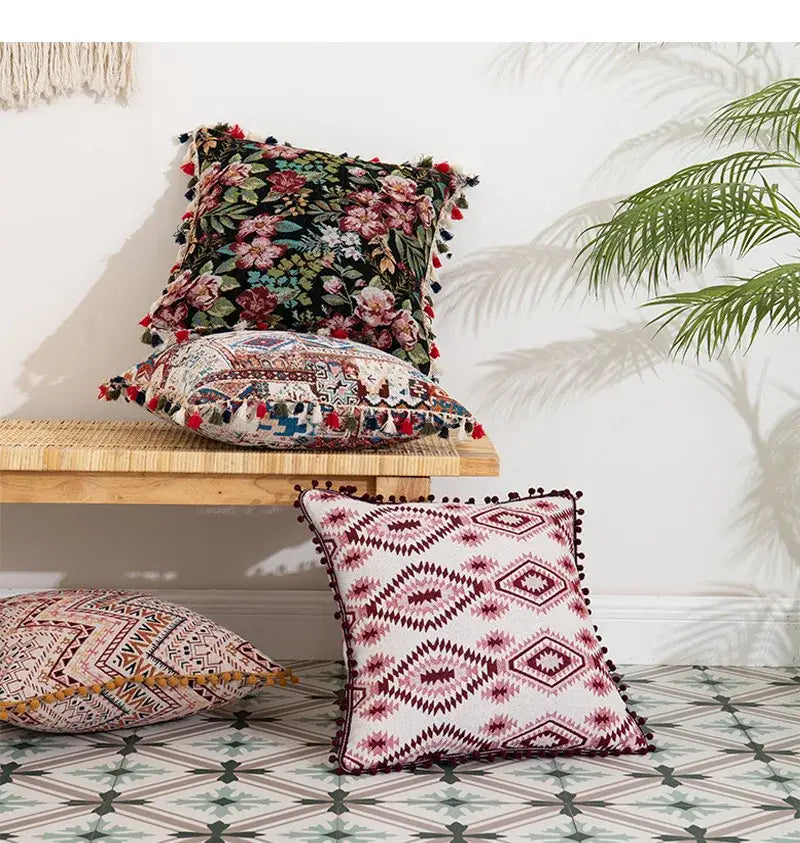 Bohemian flower cushion cover black floral living room pillow case