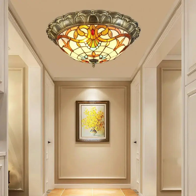 Bohemian glass ceiling light amber stained glass bedroom lamp