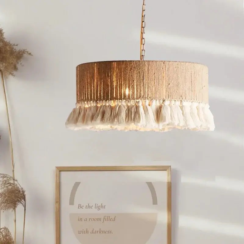 Bohemian hemp rope tassel pendant light for dining room 3 pack