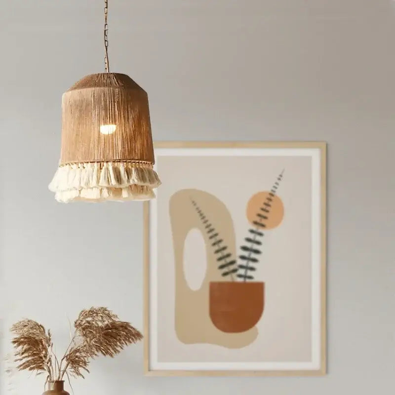 Bohemian hemp rope tassel pendant light for dining room 3 pack