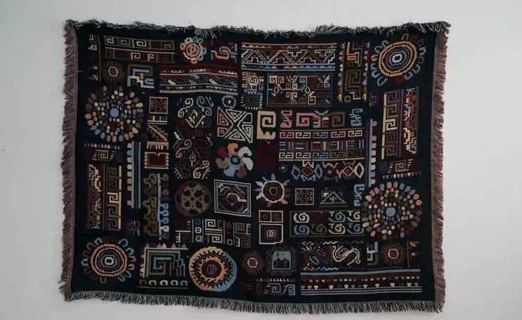 Bohemian jacquard throw blanket black & red living room bedspread