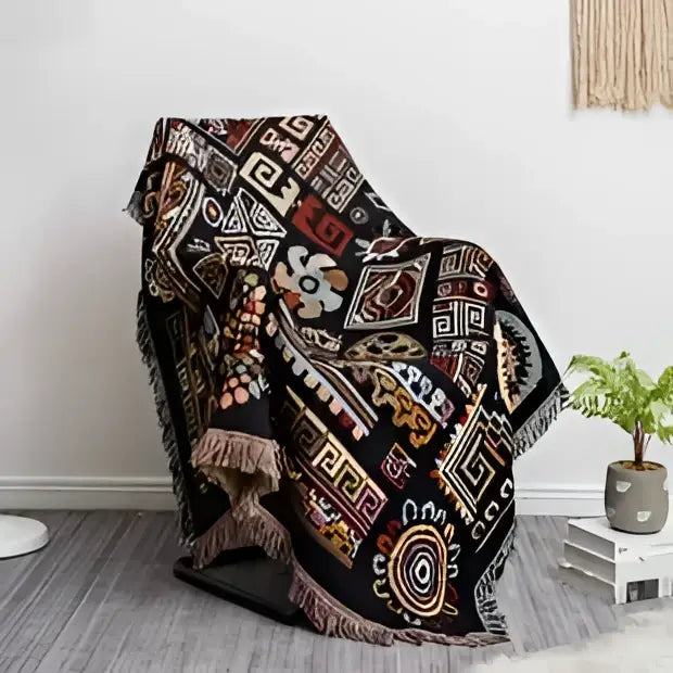 Bohemian jacquard throw blanket black & red living room bedspread