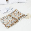 Bohemian knitted throw blanket cream geometric bedroom bedspread