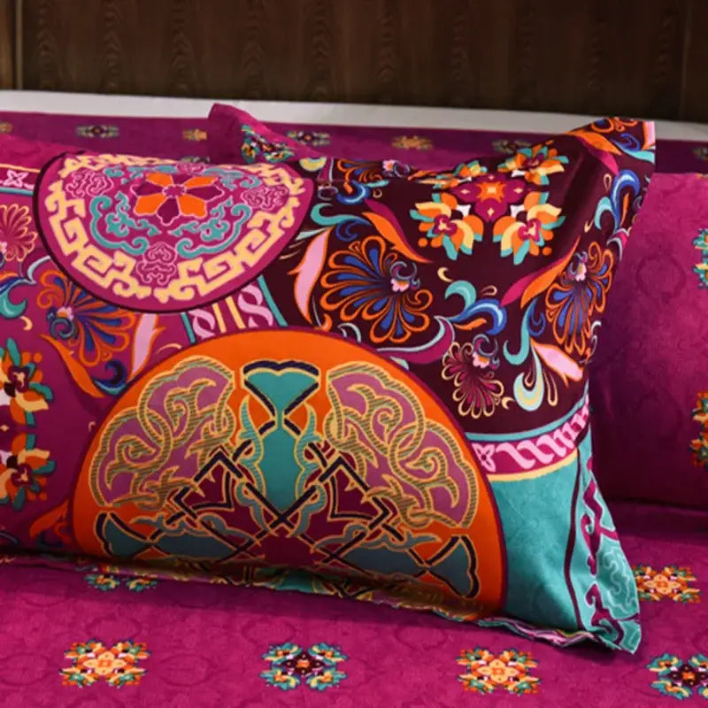Bohemian magenta & teal ethnic print bedding set bedroom duvet cover