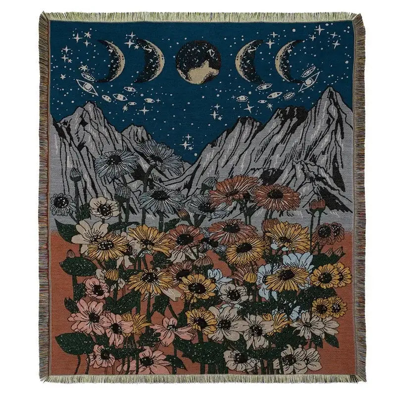 Bohemian outdoor blanket gray tiger tapestry rug living room throw