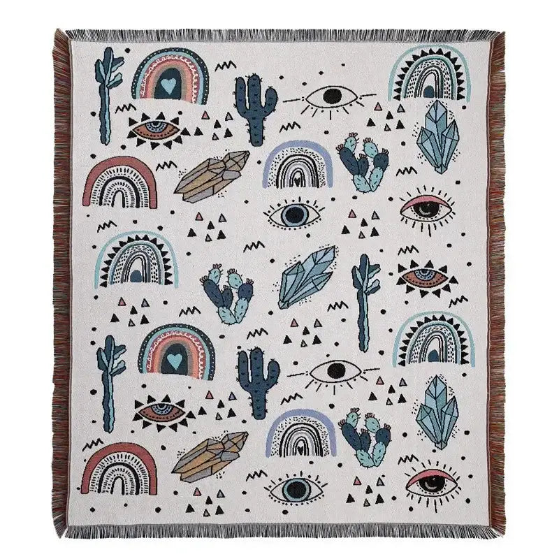 Bohemian outdoor blanket gray tiger tapestry rug living room throw