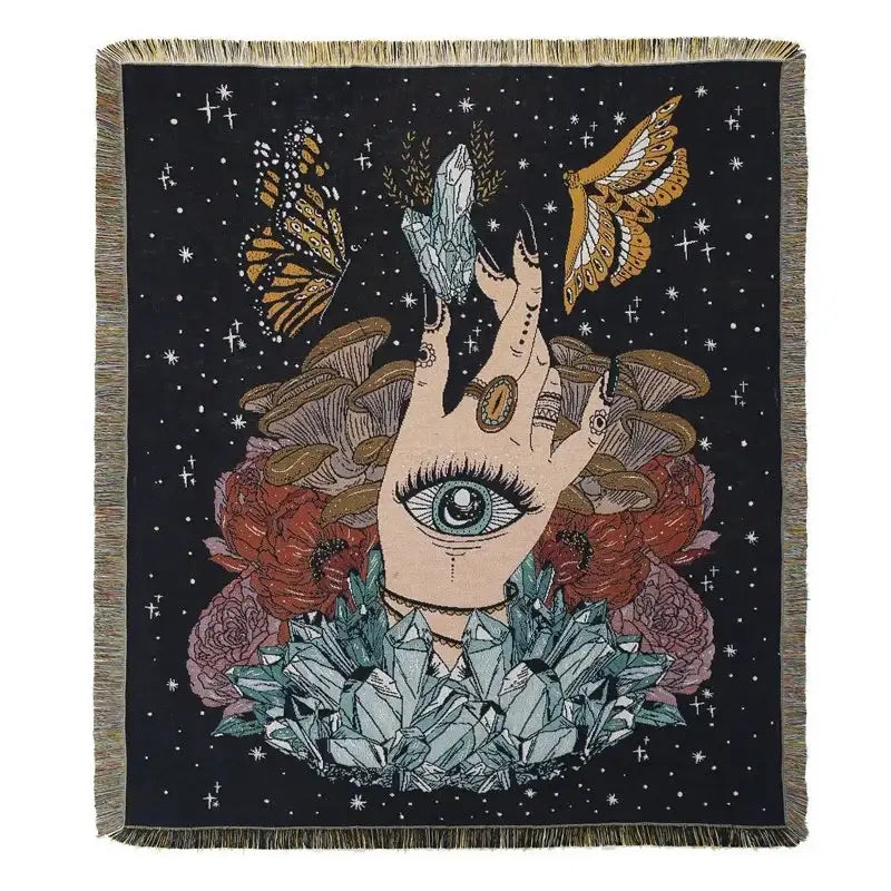 Bohemian outdoor blanket gray tiger tapestry rug living room throw