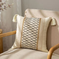 Bohemian style fringed cream & black pillow cover living room tassels