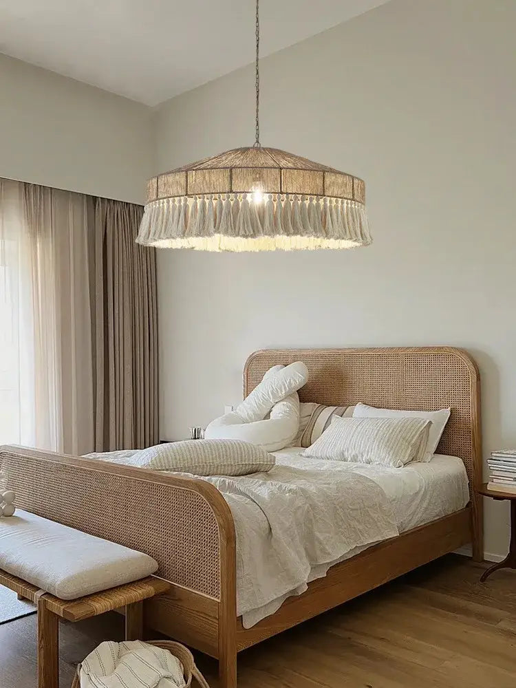 Bohemian tassel chandelier natural woven bedroom pendant light