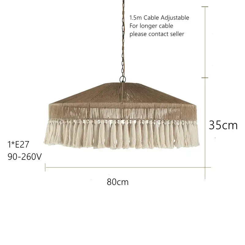 Bohemian tassel chandelier natural woven bedroom pendant light