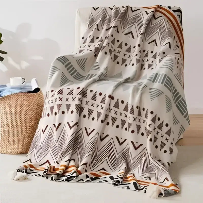 Bohemian tassel knit blanket living room geometric tapestry throw