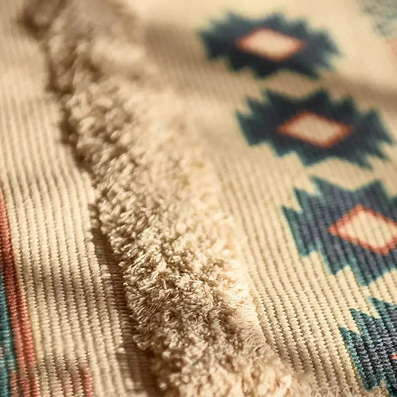 Bohemian tassel rug beige & rust geometric living room carpet