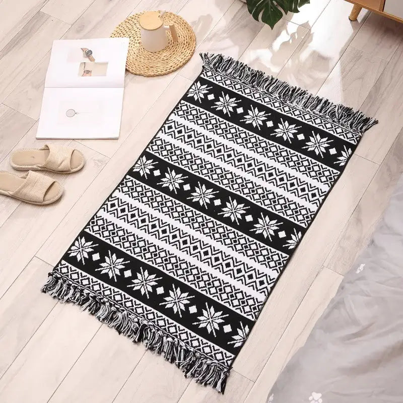 Bohemian tassel rug beige & rust geometric living room carpet