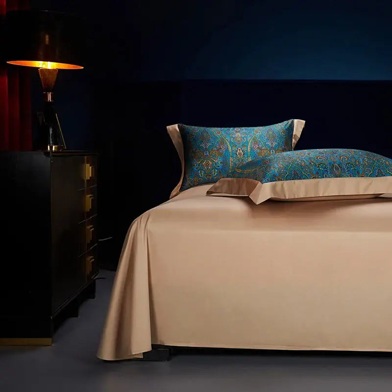 Bohemian teal & gold egyptian cotton bedding set bedroom paisley