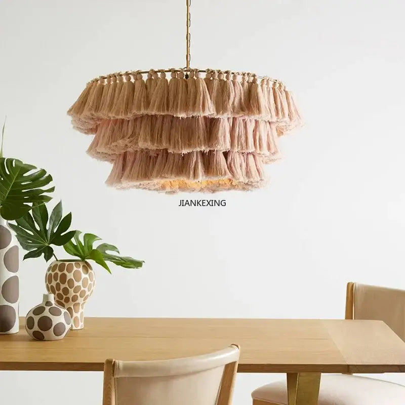 Suspension à pampilles rose fela style bohème vintage pour décoration de chambre