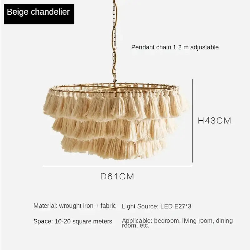 Suspension à pampilles rose fela style bohème vintage pour décoration de chambre