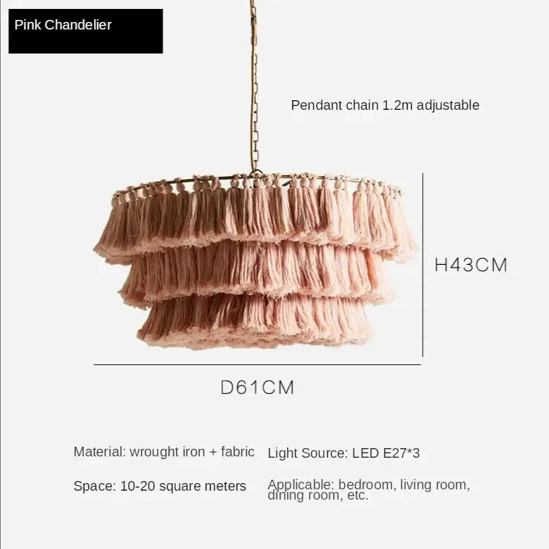Suspension à pampilles rose fela style bohème vintage pour décoration de chambre