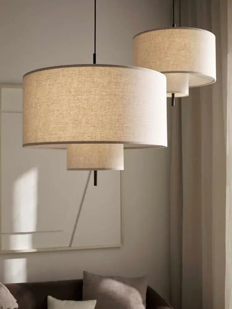 Bohemian wabi sabi beige linen pendant lamps for living room