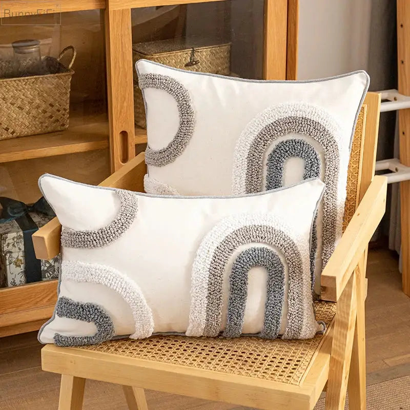 Boho abstract grey & cream cushion cover living room home decoration