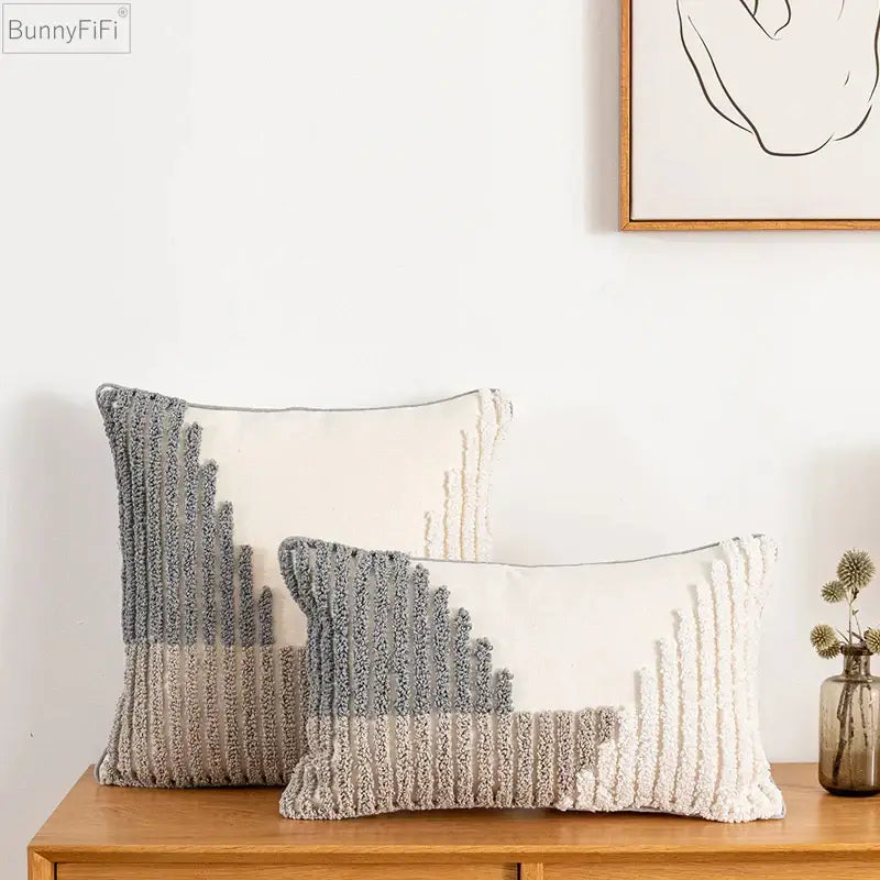 Boho abstract grey & cream cushion cover living room home decoration