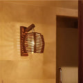 Boho bamboo wall sconce light – corridor woven wood slat design