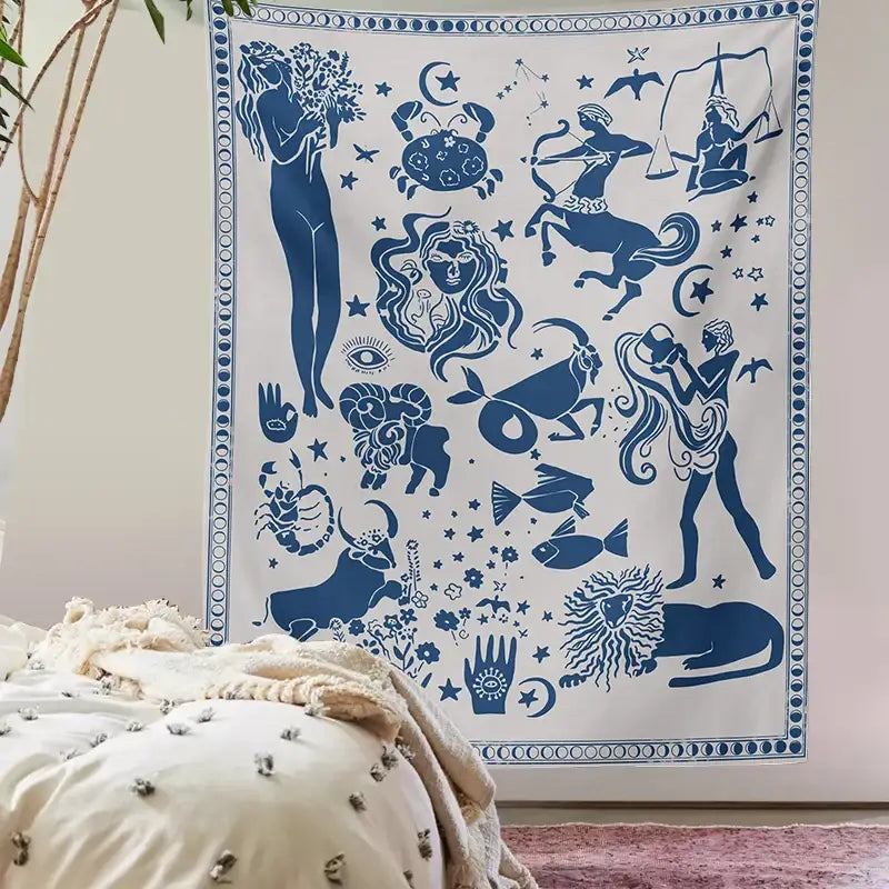 Boho beige and red constellation tarot boho tapestry bedroom decor