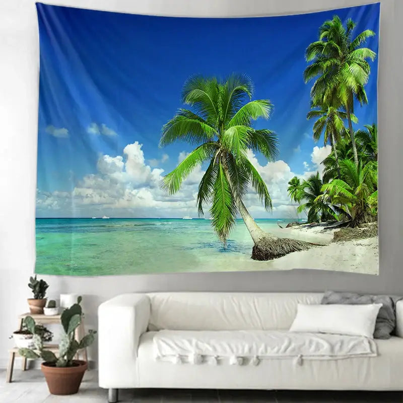 Boho beige beach view mandala tapestry bedroom wall hanging
