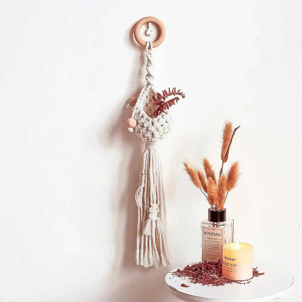 Boho beige macrame plant hanger basket wall art living room decor