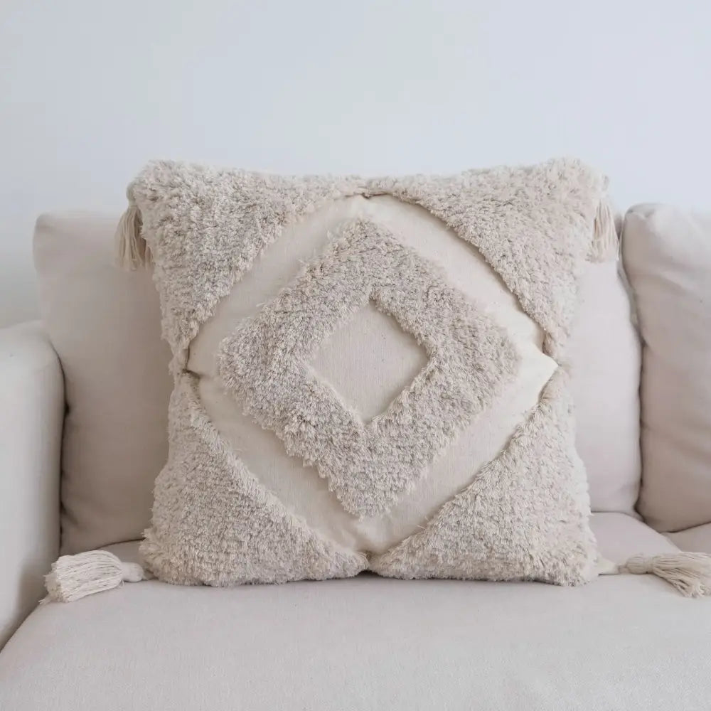 Boho beige white striped pillow cases living room tassel fringed decor