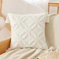 Boho beige white striped pillow cases living room tassel fringed decor