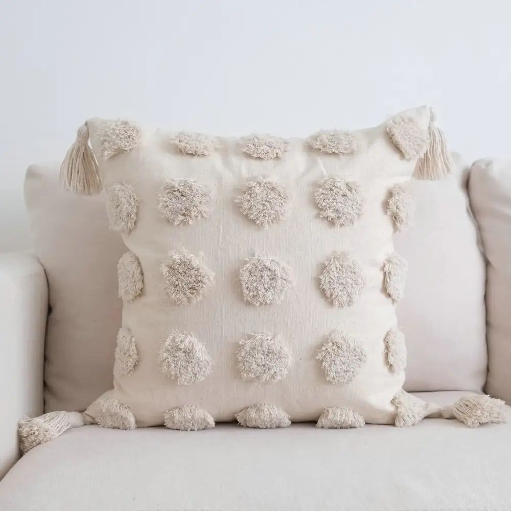 Boho beige white striped pillow cases living room tassel fringed decor