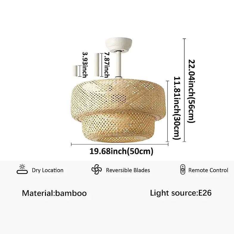 Boho beige woven rattan ceiling fan light for living room