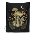 Boho black and green botanical mushroom moon tapestry living room decor