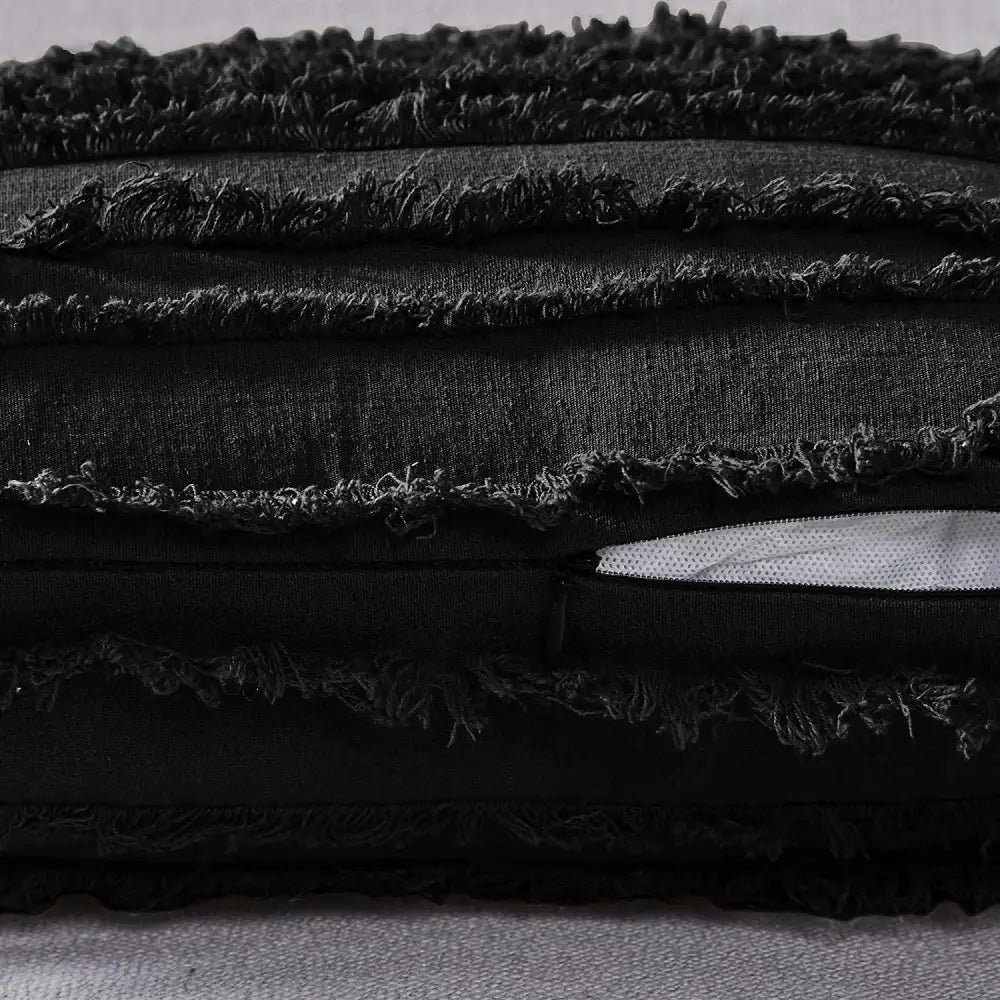 Boho black tassel striped pillow covers living room decor