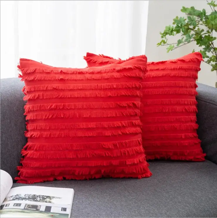 Boho black tassel striped pillow covers living room decor