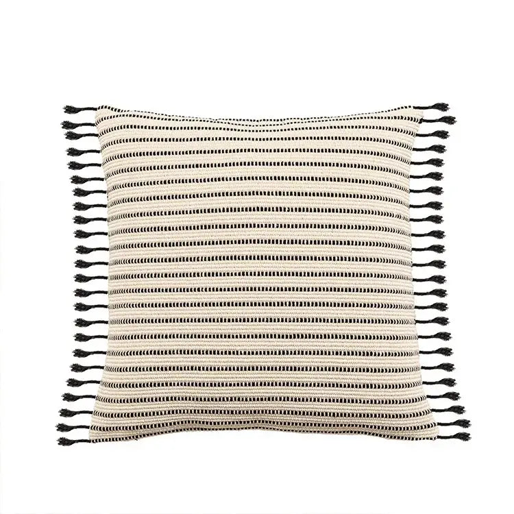 Boho black & white jacquard flower pillow case living room decor