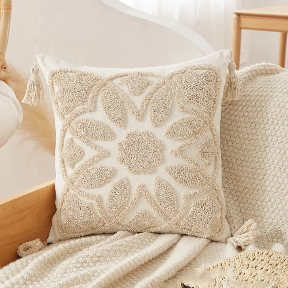Boho black & white tufted tassel cushion cover living room pillow case