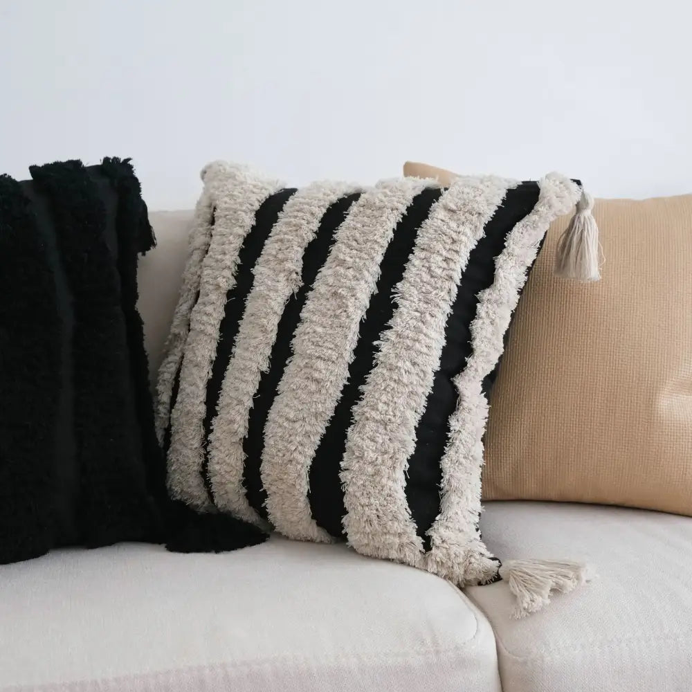 Boho black & white tufted tassel cushion cover living room pillow case