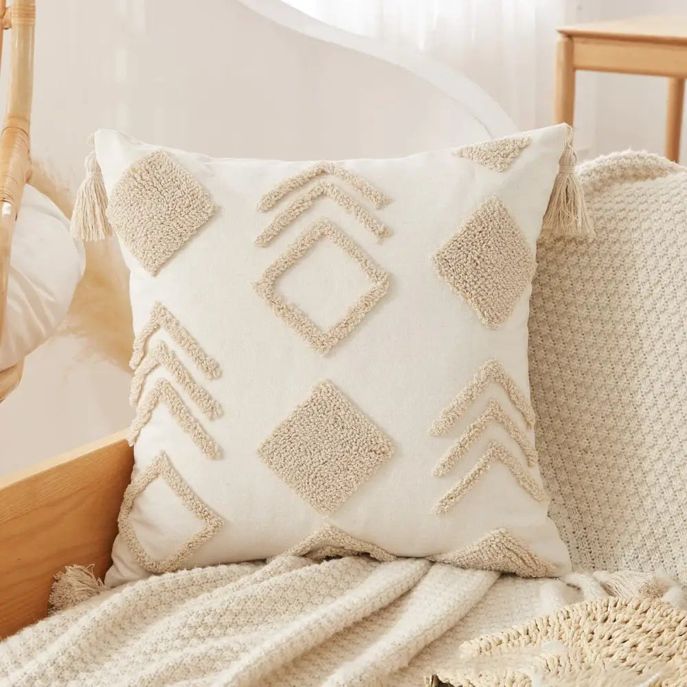 Boho black & white tufted tassel cushion cover living room pillow case