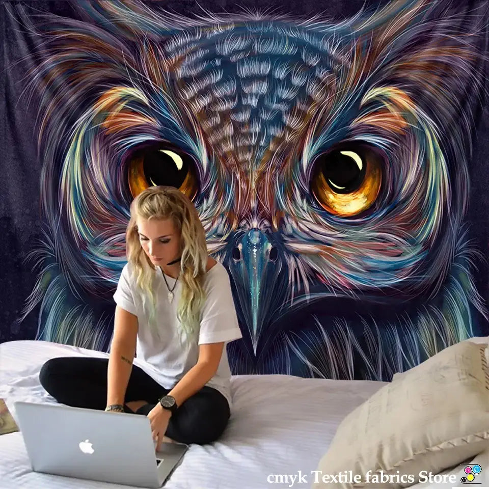 Tentures murales chouettes bohèmes colorées pour la décoration de chambre