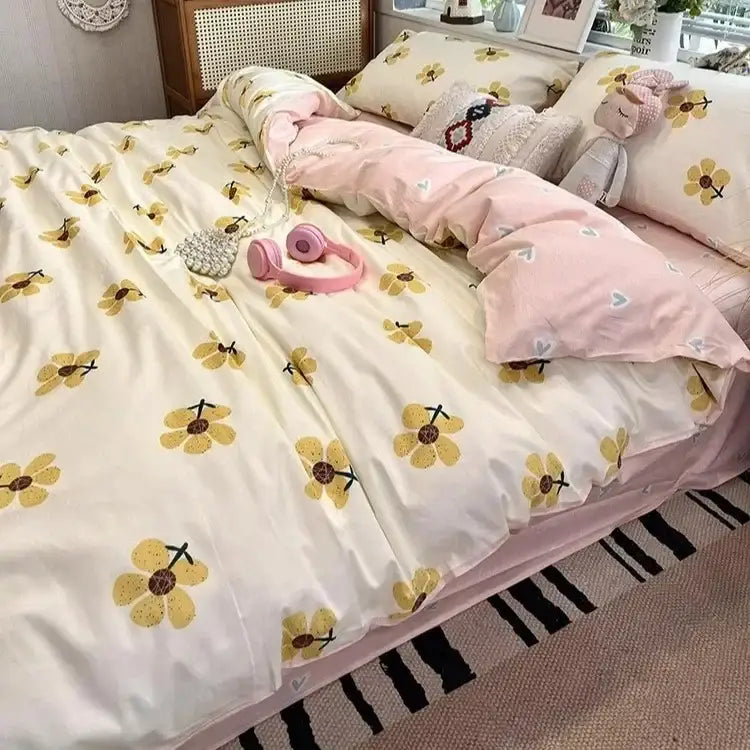 Boho cotton printed cream floral bedding set – bedroom duvet cover