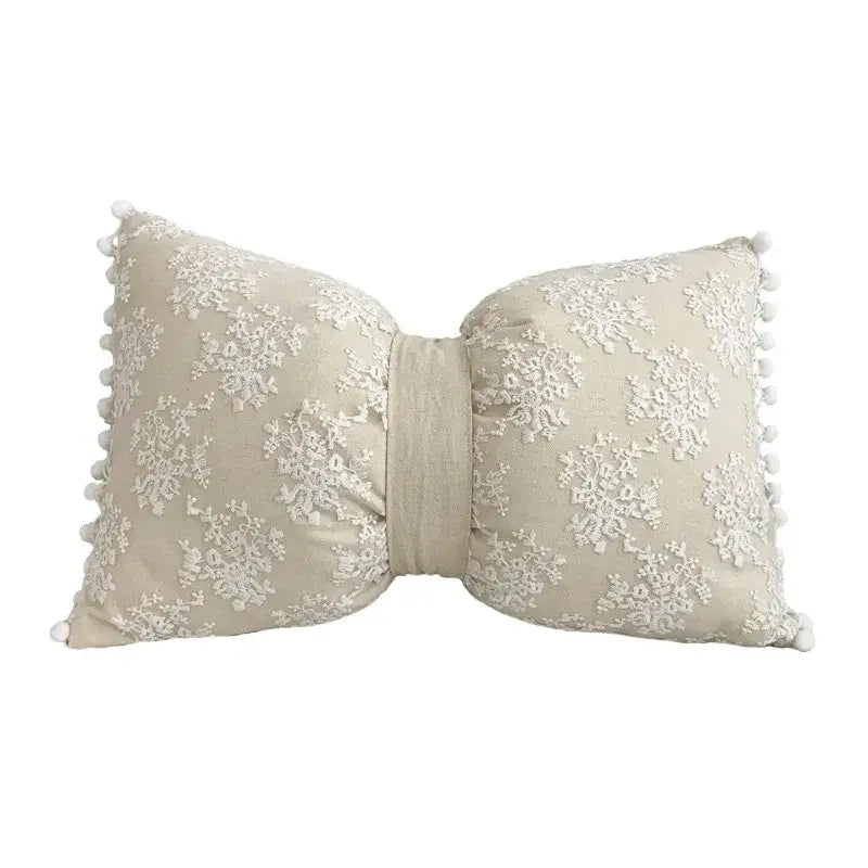 Boho cream lace floral cushion cover living room pom pom pillow