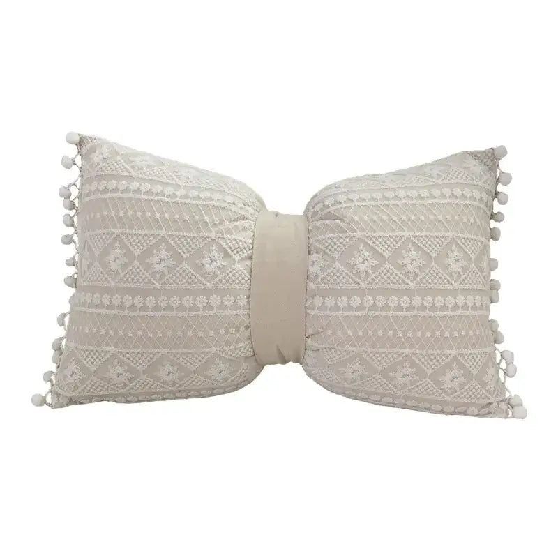 Boho cream lace floral cushion cover living room pom pom pillow