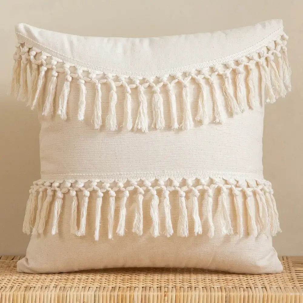 Boho cream lace floral cushion cover living room pom pom pillow