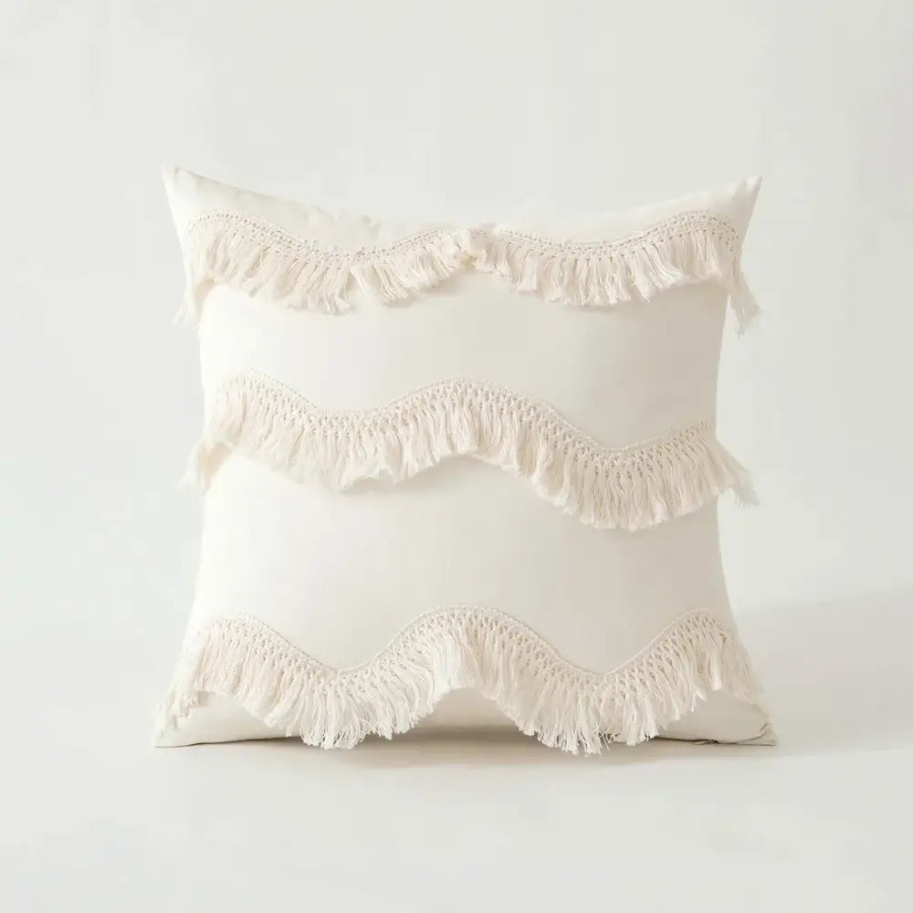 Boho cream lace floral cushion cover living room pom pom pillow