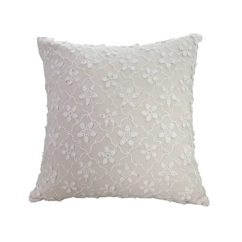 Boho cream lace floral cushion cover living room pom pom pillow