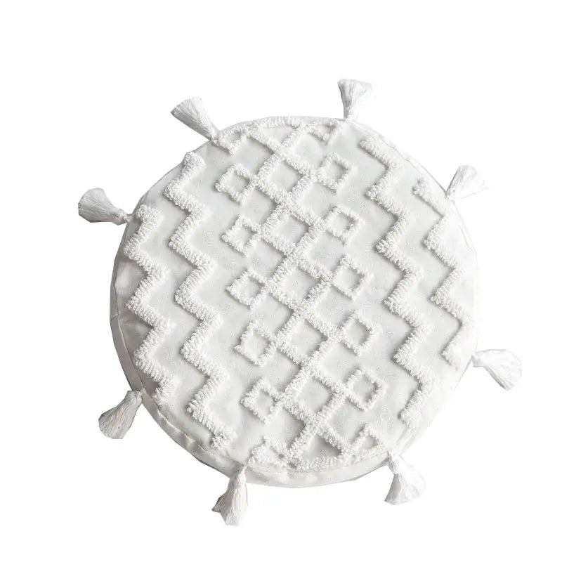 Boho cream textured round lumbar pillow cover set bedroom tassels