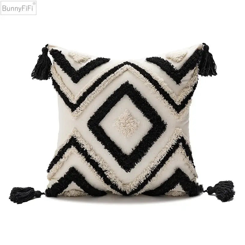Boho diamond cushion covers – living room earthy tassel pillows