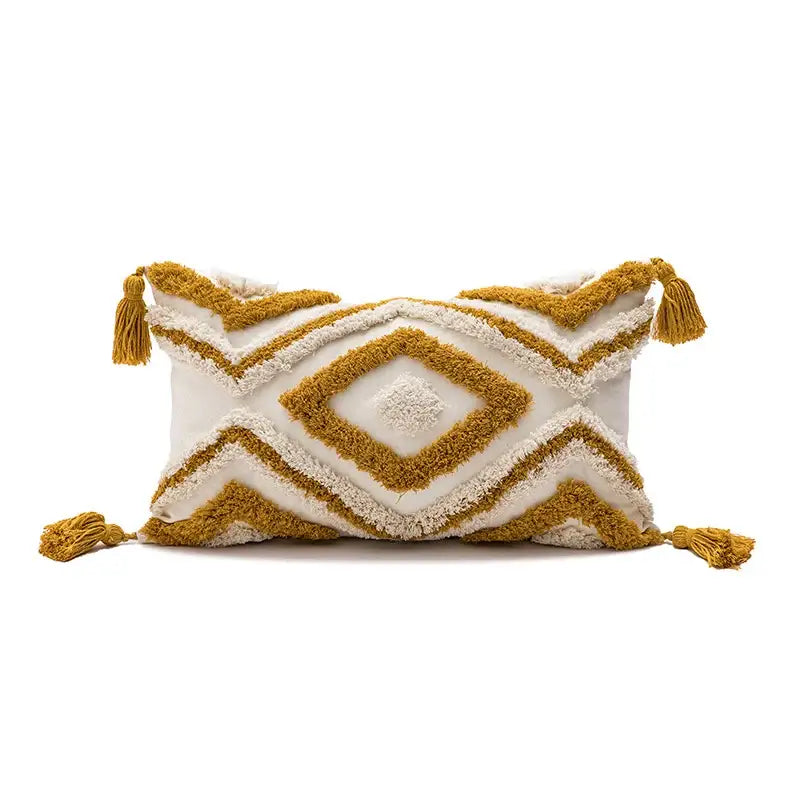Boho diamond cushion covers – living room earthy tassel pillows