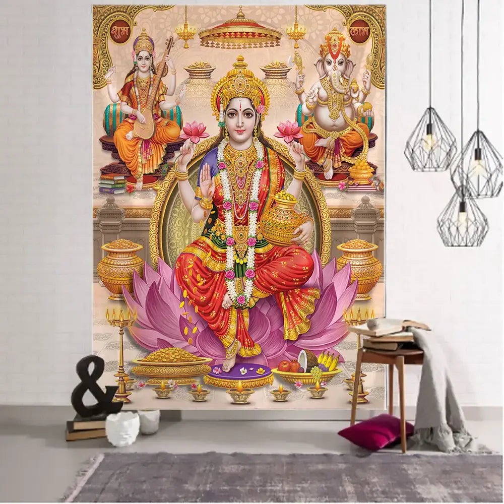 Boho elephant mandala tapestry purple & gold lakshmi bedroom decor